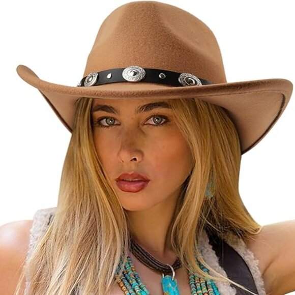 Western Cowgirl Wide Brim Fedora Hat Cowboy Western Cowboy Hat Studded Pinched main image 4